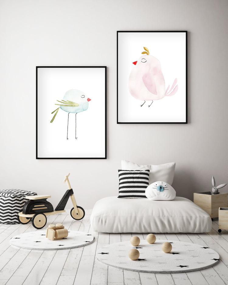 Pastel Blue Bird - Watercolor Nursery Wall Art - The Small Art Project