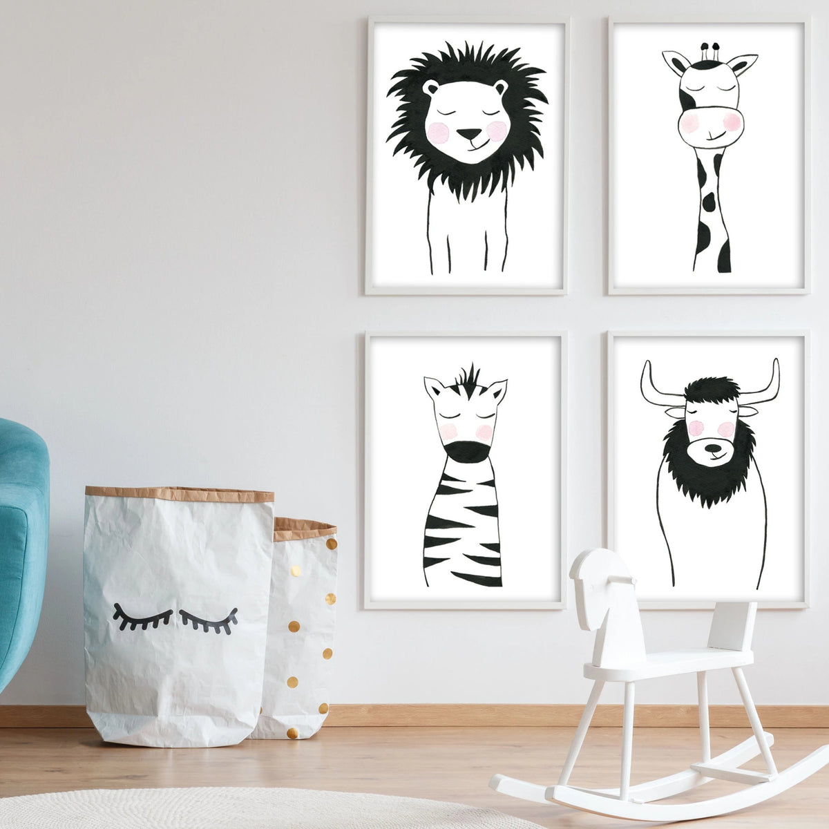 Black & White Lion - Safari Animals Nursery - The Small Art Project